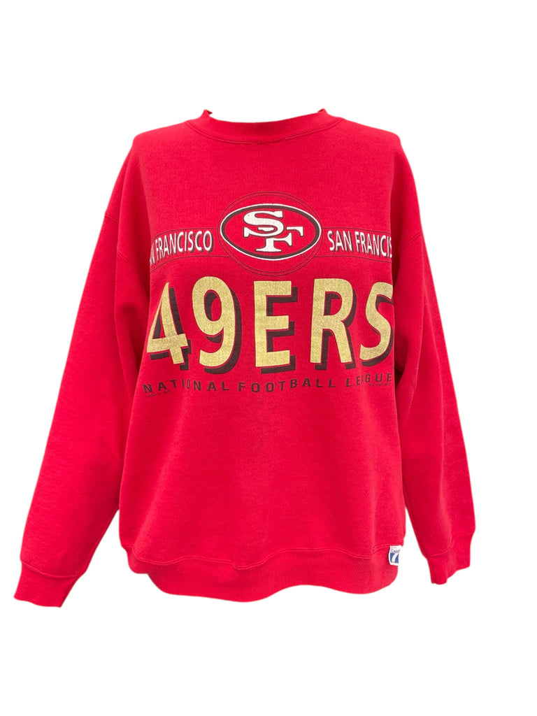 Red sweatshirt with San Francisco 49ers logo on a white background