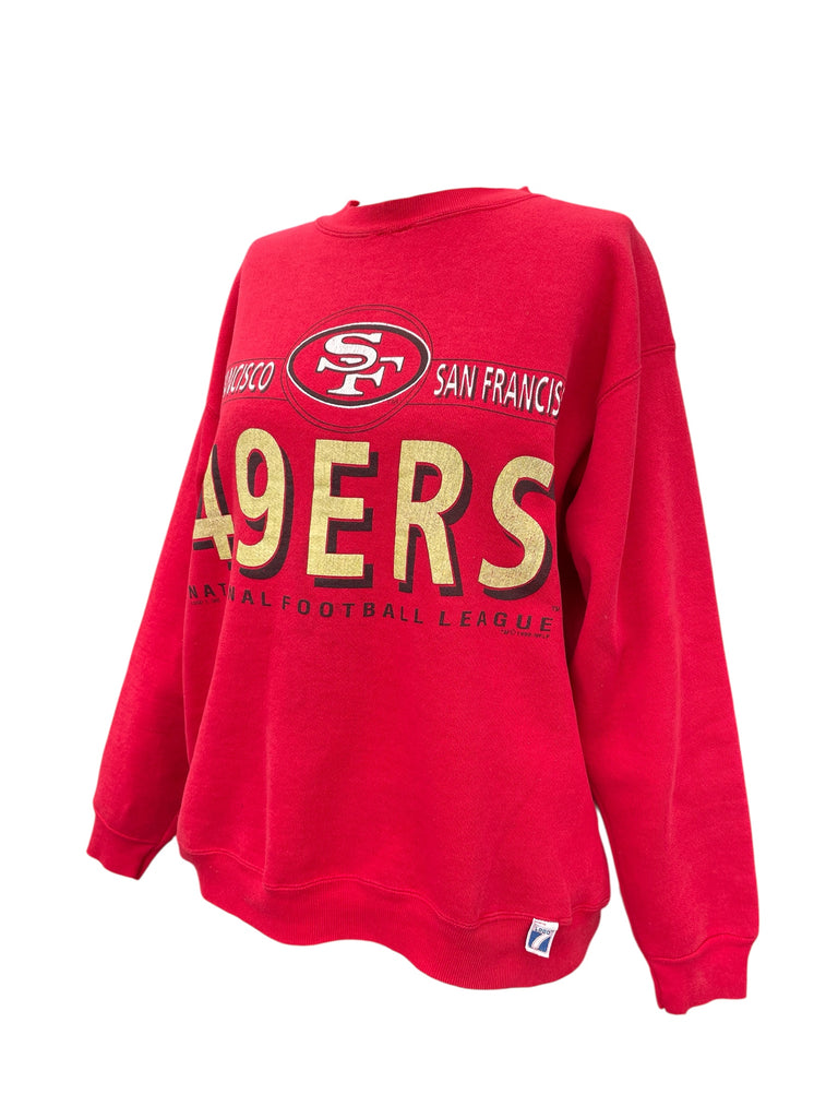 Red sweatshirt with San Francisco 49ers logo on a white background