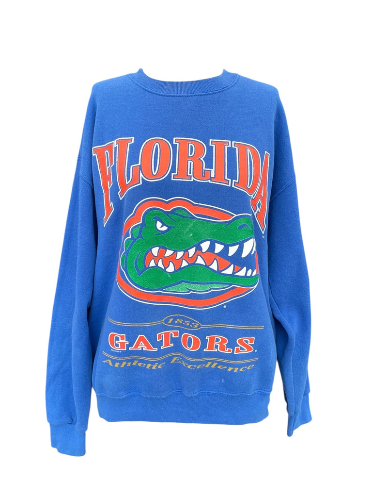 Blue sweatshirt with 'Florida Gators' text and logo on a white background