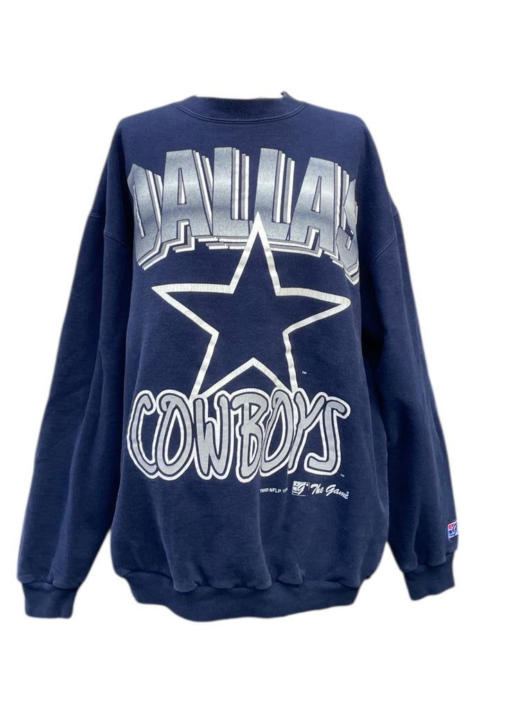 Navy blue Dallas Cowboys sweatshirt with star logo on a white background
