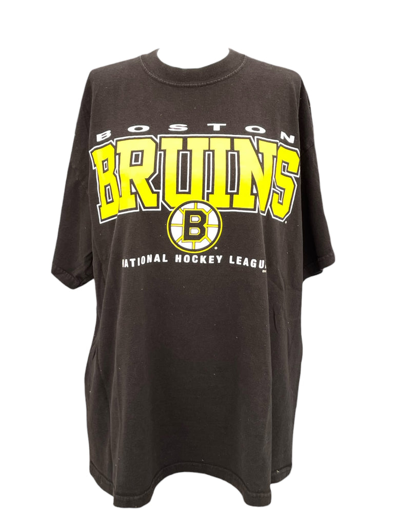 Black t-shirt with 'Boston Bruins' print on a white background