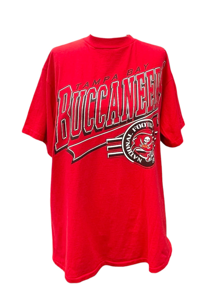 Red Tampa Bay Buccaneers t-shirt on a white background