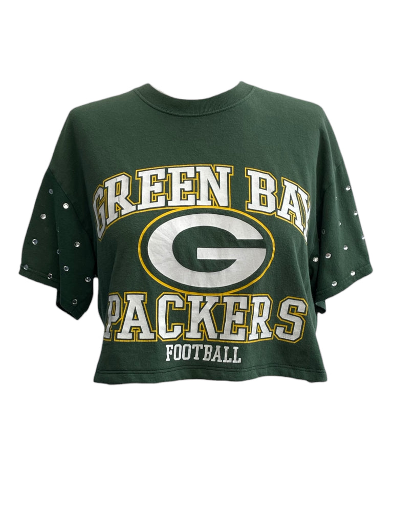 Green Bay Packers t-shirt with studded details on a white background
