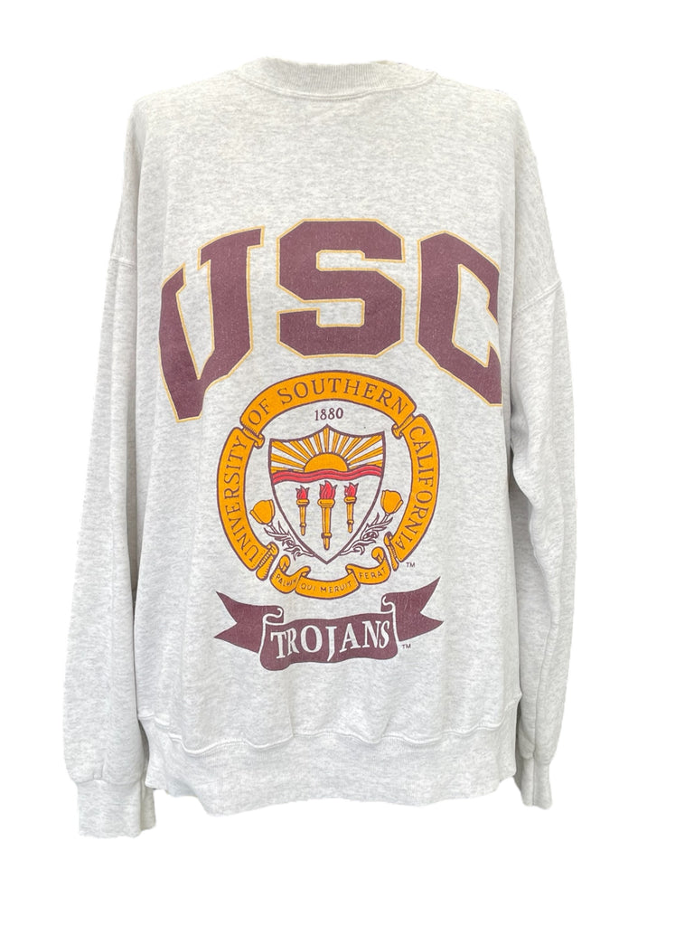 Gray sweatshirt with USC Trojans logo on a white background