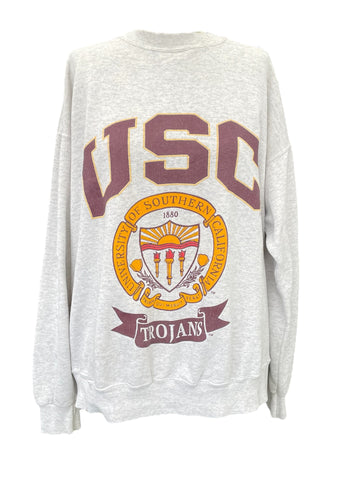Gray sweatshirt with USC Trojans logo on a white background