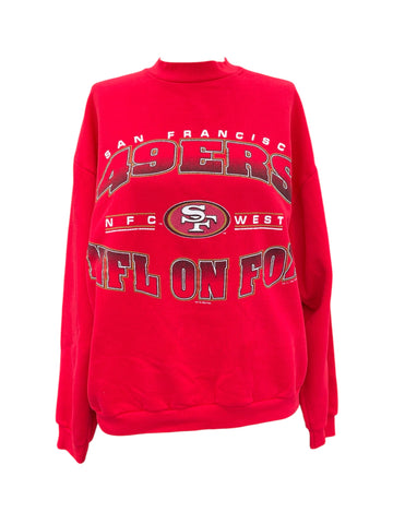 Red sweatshirt with San Francisco 49ers logo on a white background