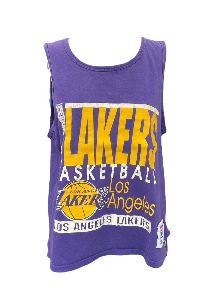 Purple tank top with Los Angeles Lakers branding on a white background
