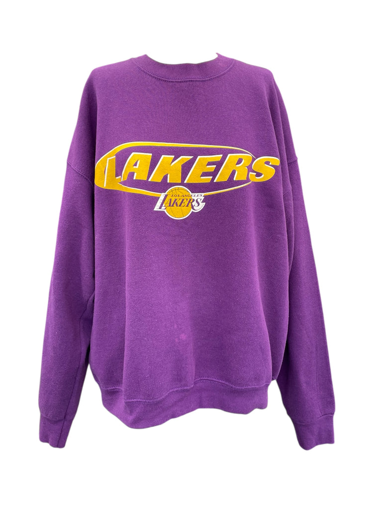 Purple sweatshirt with yellow 'Lakers' text on a white background
