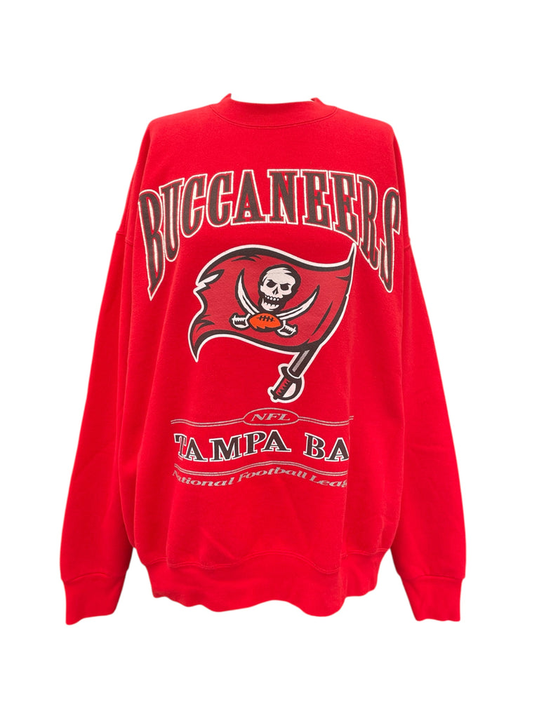 Red Buccaneers sweatshirt with logo on a white background