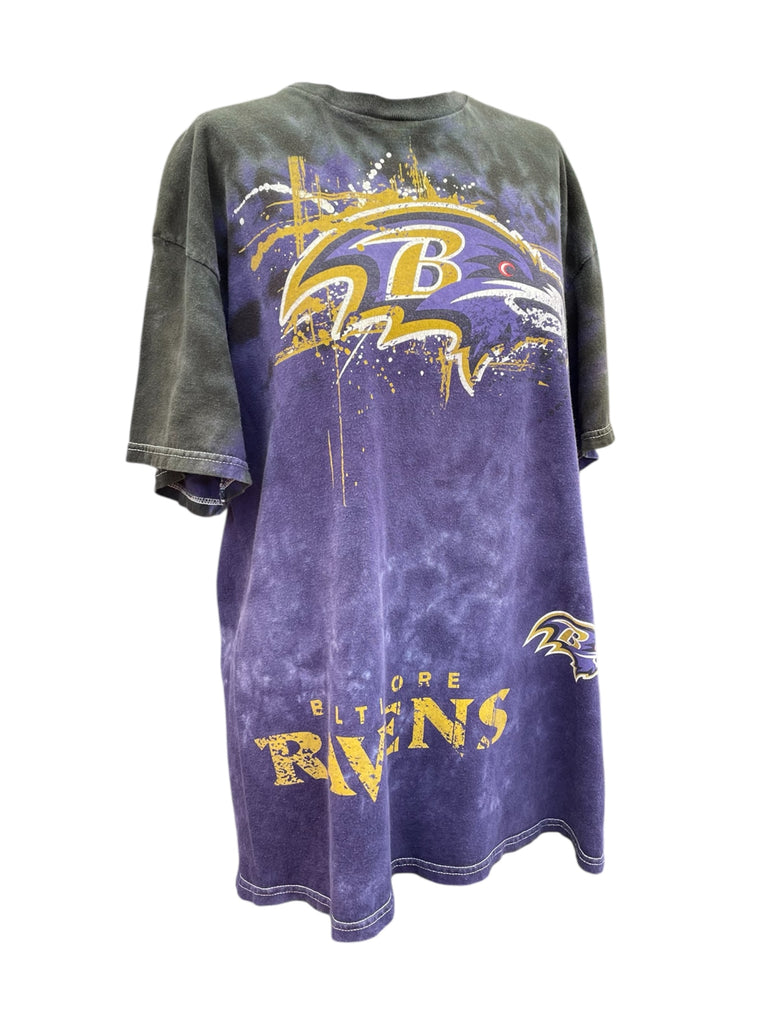 Purple t-shirt with 'Baltimore Ravens' logo on a white background