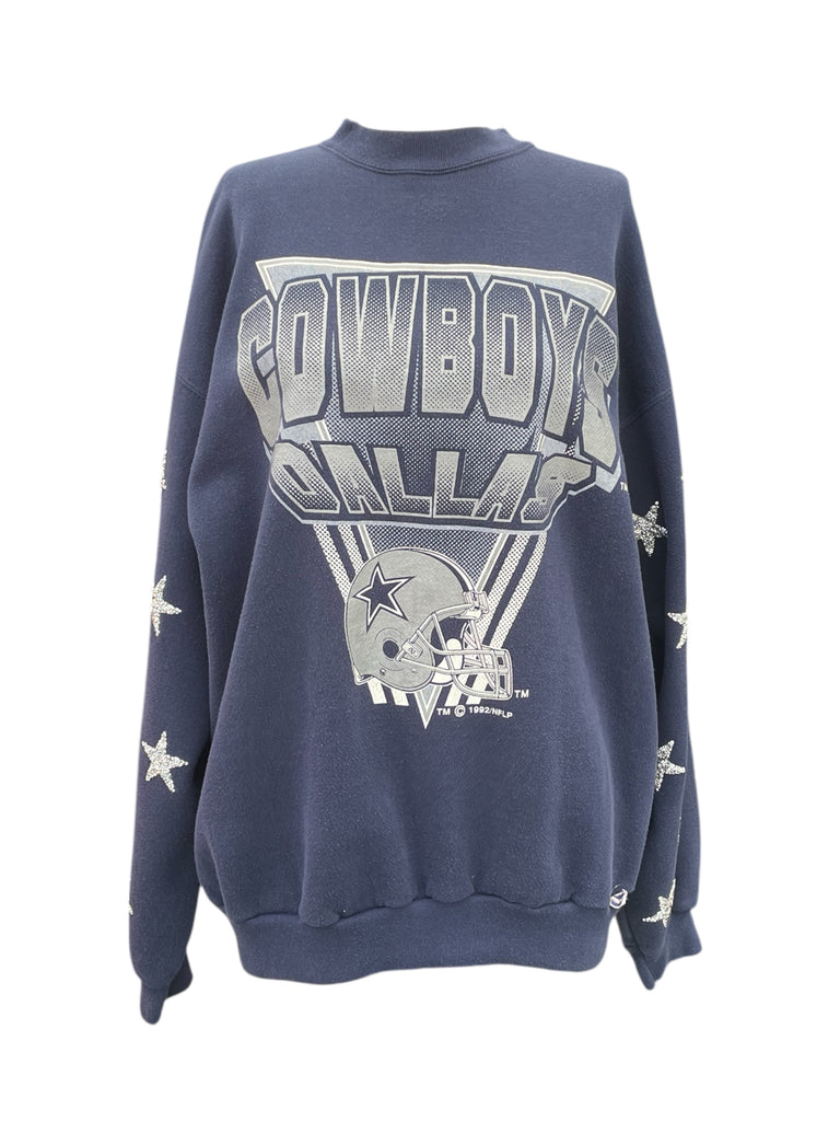 Navy blue sweatshirt with 'Cowboys Dallas' print on a white background