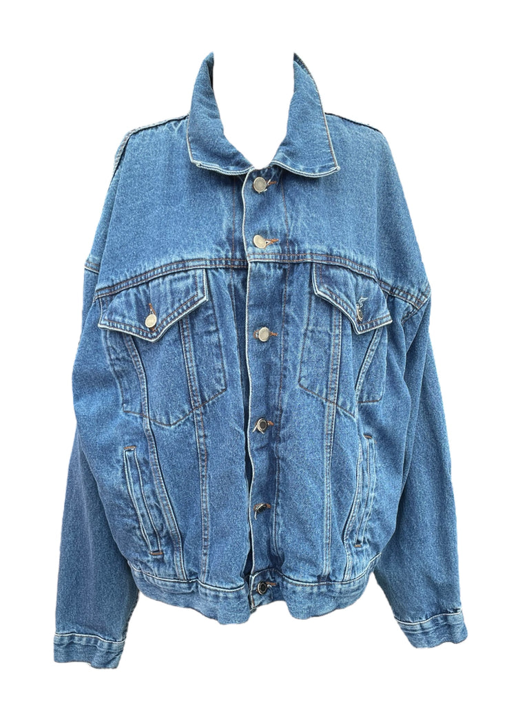 Blue denim jacket on a white background