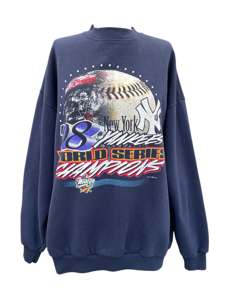 Navy blue sweatshirt with a baseball graphic and text on a white background