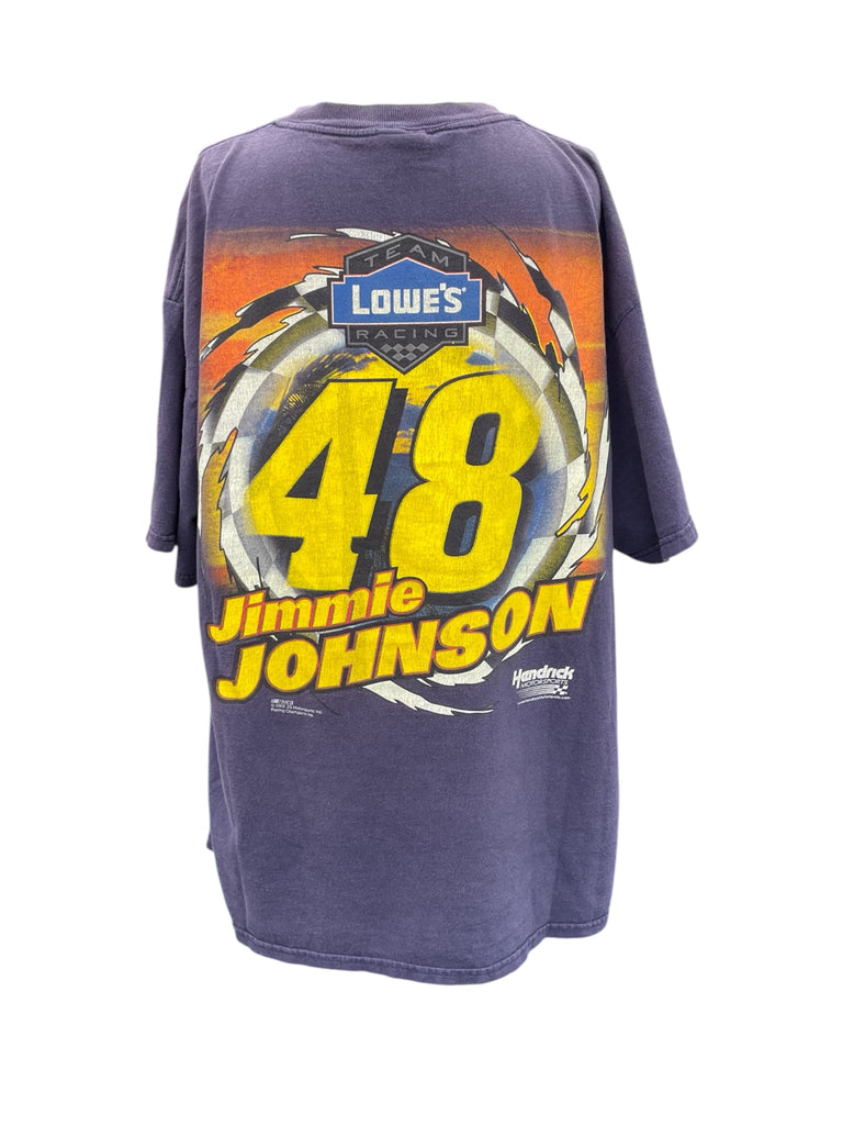 Navy blue t-shirt with Jimmie Johnson racing number design on a white background