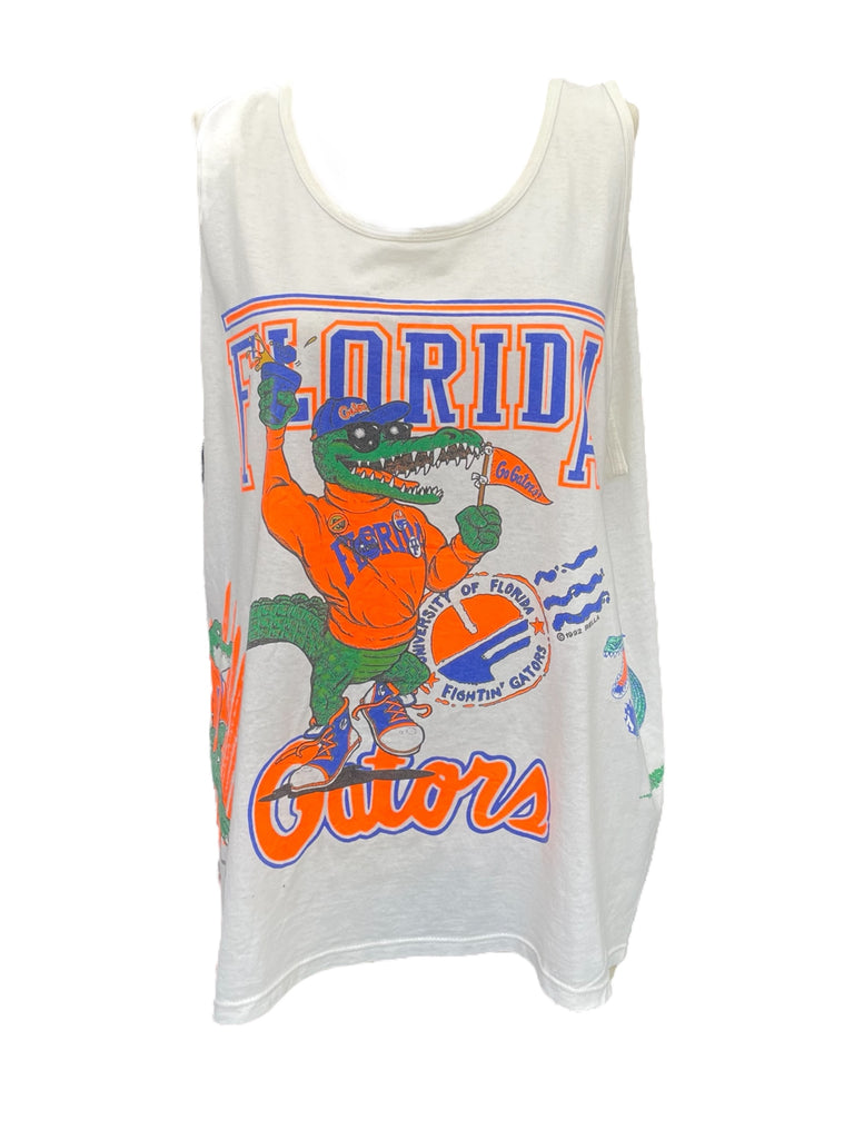 White tank top with Florida Gators graphics on a white background