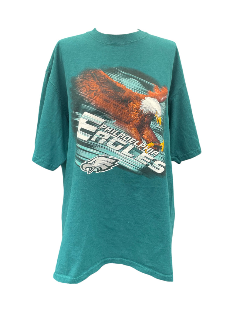 Teal t-shirt with Eagles logo and eagle graphic on a white background