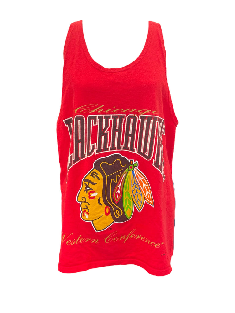 Red tank top with Chicago Blackhawks logo on a white background
