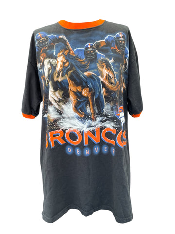 Gray t-shirt with Broncos graphic design on a white background