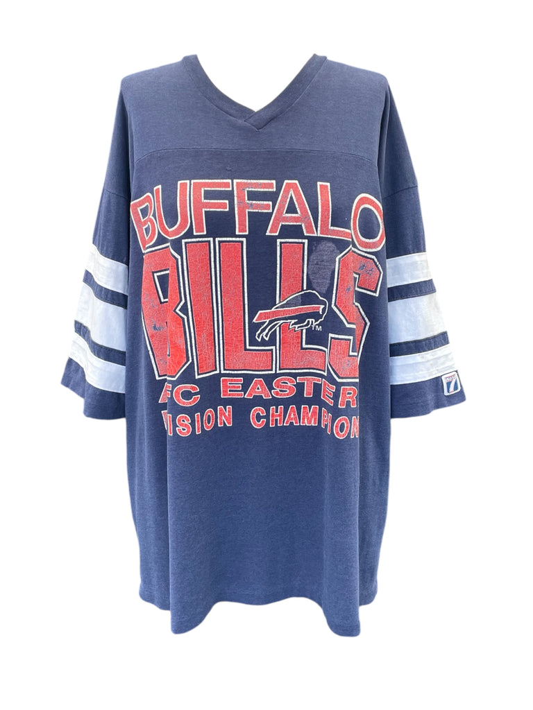Blue sports jersey with 'Buffalo Bills' text and logo on a white background