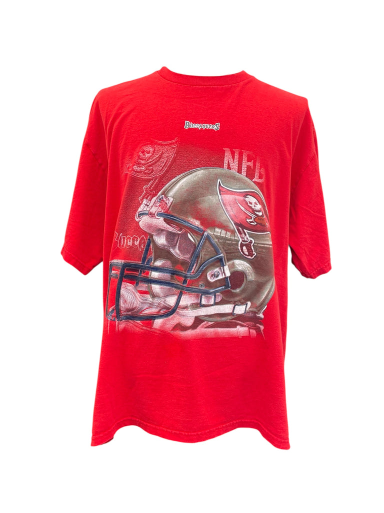 Red t-shirt with a football helmet graphic on a white background