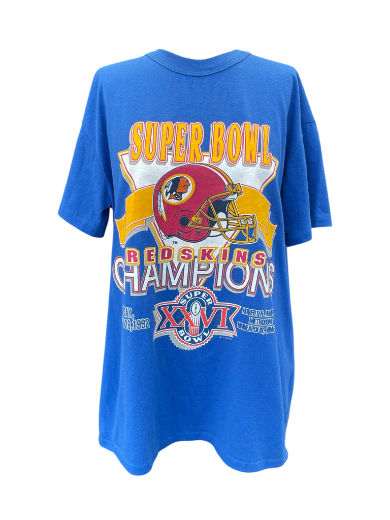 Blue t-shirt with Super Bowl championship design on a white background