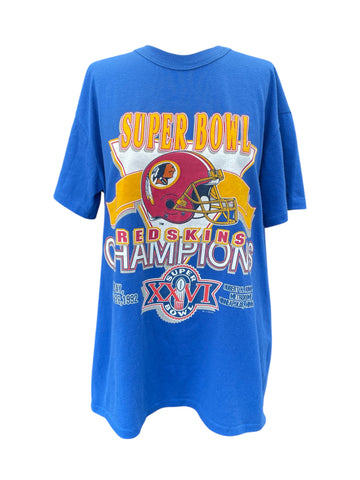 Blue t-shirt with Super Bowl championship design on a white background