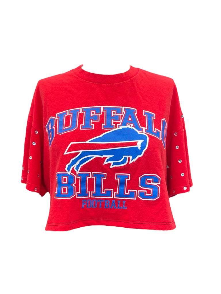 buffalo bills cropped tee with rhinestone sleeve