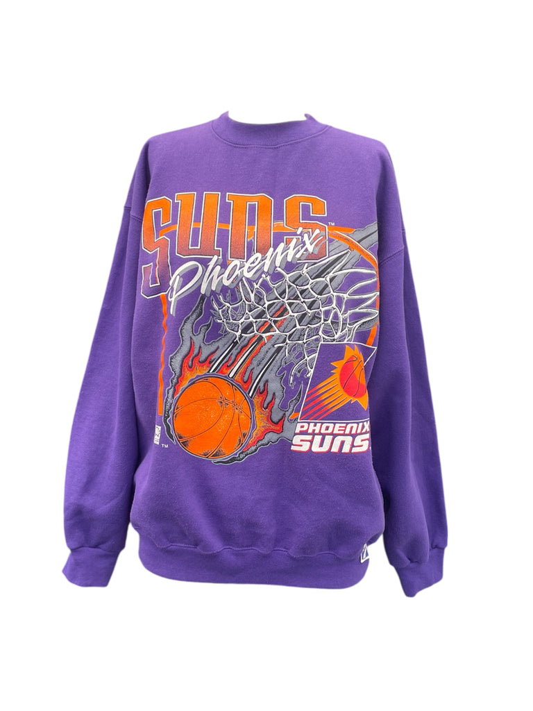 Purple sweatshirt with Phoenix Suns basketball design on a white background