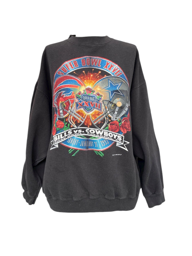 Black sweatshirt with Super Bowl XXVII graphic on a white background