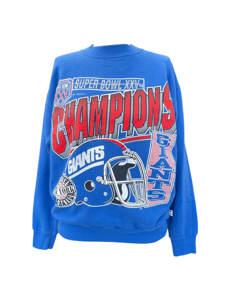 Blue sweatshirt celebrating Super Bowl XXI Champions with Giants logo