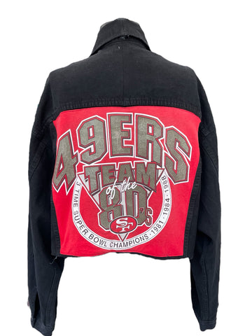 Black and red jacket with '49ers Team of the Year' text on a white background