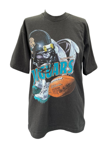 Black t-shirt with football player graphic and 'Jaguars' text on a white background