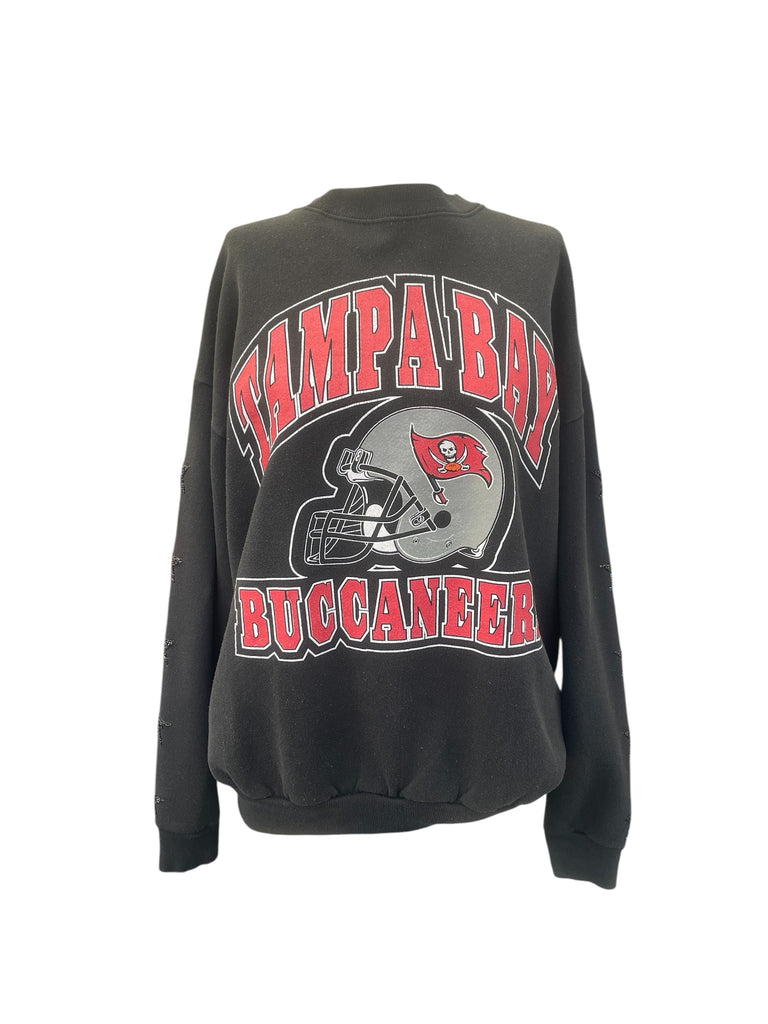 Black sweatshirt with Tampa Bay Buccaneers logo on a white background