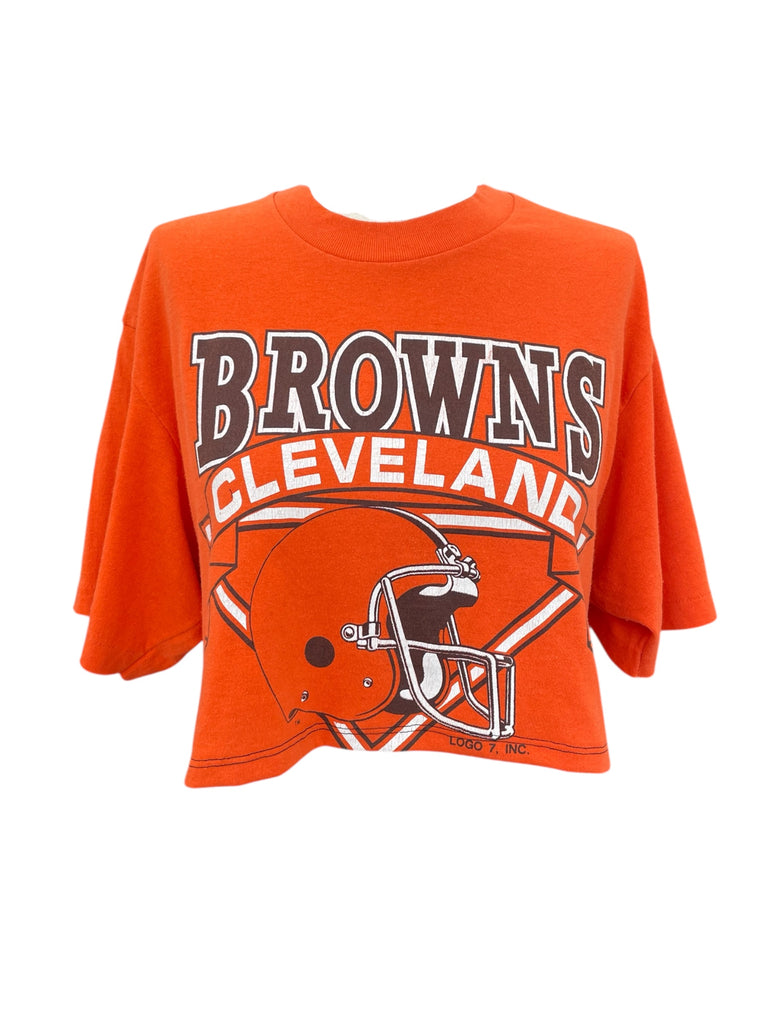 Orange tee with 'Browns Cleveland' text and helmet graphic on a white background