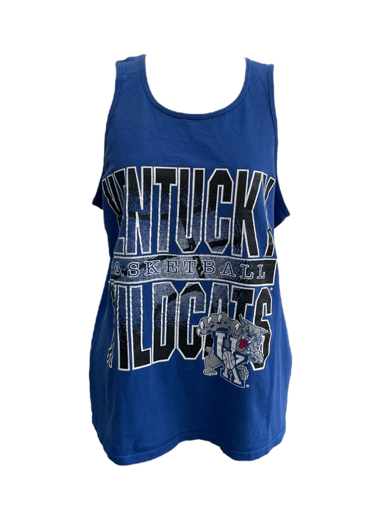 Blue tank top with 'Kentucky Basketball Wildcats' text on a white background