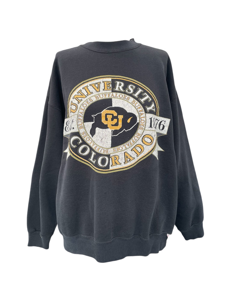 Black sweatshirt with 'University of Colorado' logo on a white background
