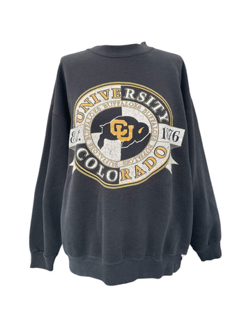 Black sweatshirt with 'University of Colorado' logo on a white background