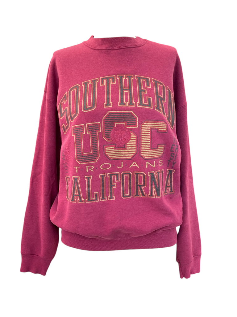 Red sweatshirt with 'Southern USC Trojans California' text on a white background