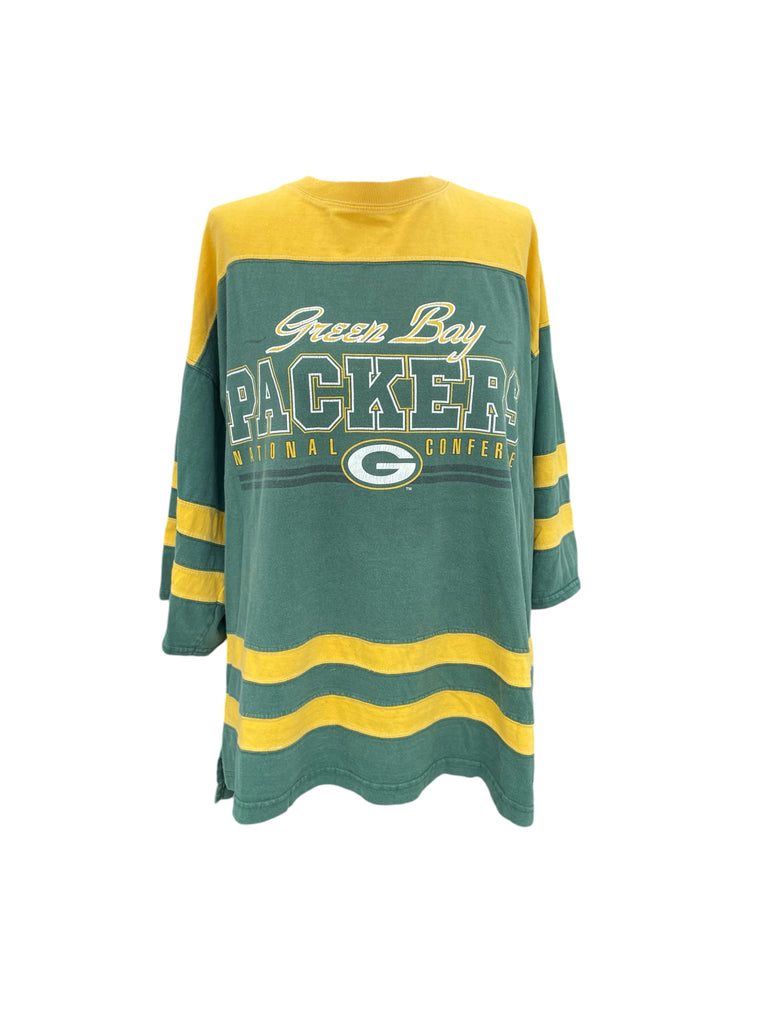Green Bay Packers sweatshirt with green and yellow colors on a white background
