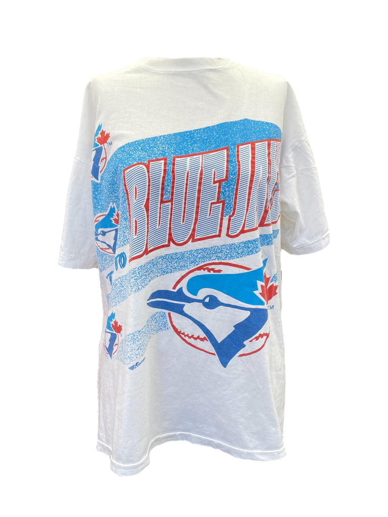White t-shirt with Blue Jays logo on a white background