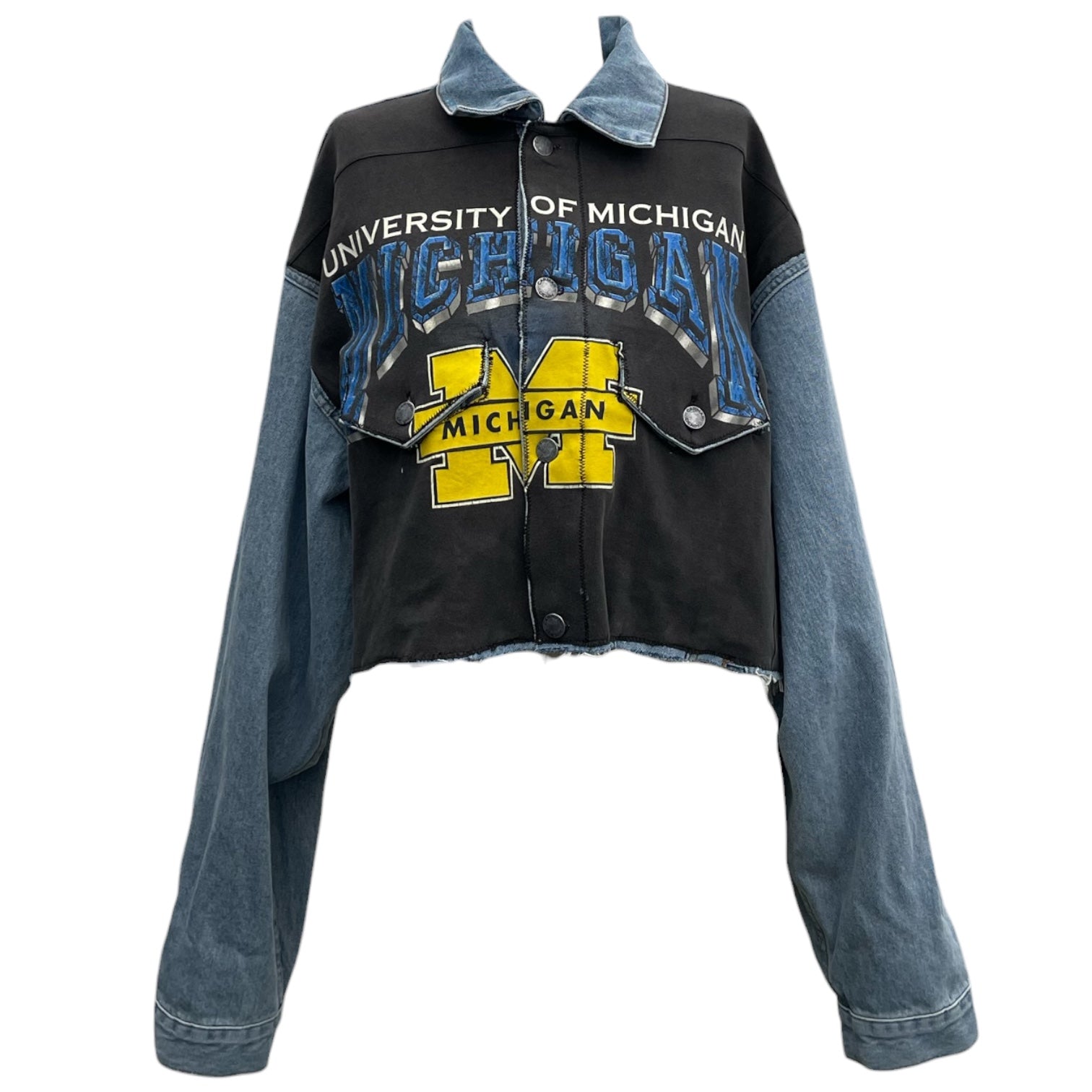 University of Michigan Crop Denim Jacket with Vintage Graphic