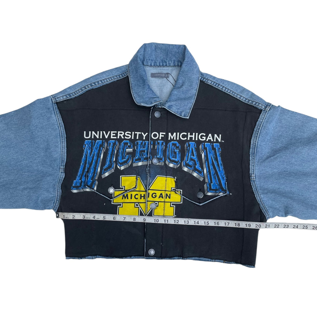 University of Michigan Crop Denim Jacket with Vintage Graphic