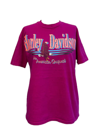 Purple t-shirt with Harley Davidson logo on a white background