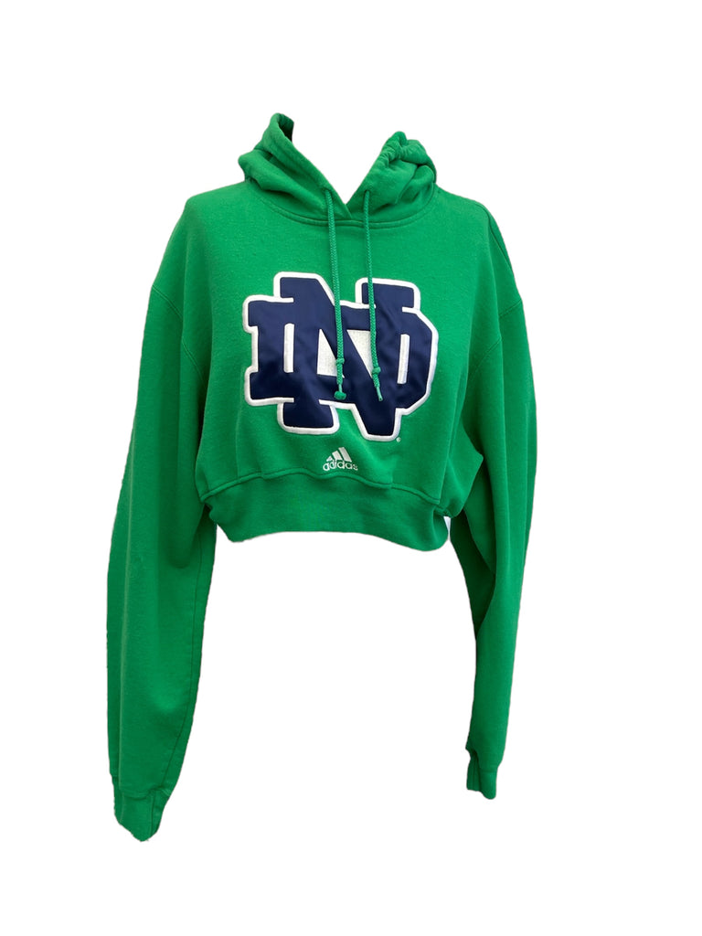 Green hoodie with ND logo and Adidas branding on a white background