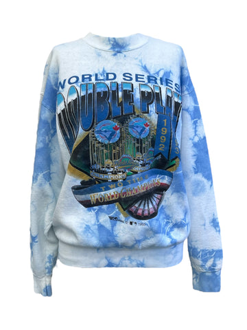 Tie-dye sweatshirt with World Series design on a white background