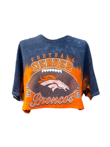 Denver Broncos t-shirt with blue and orange design on a white background