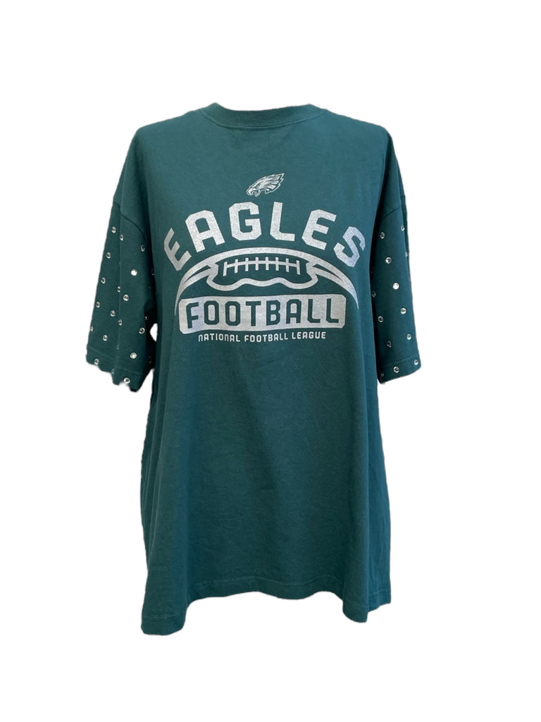 Green t-shirt with Eagles football logo on a white background