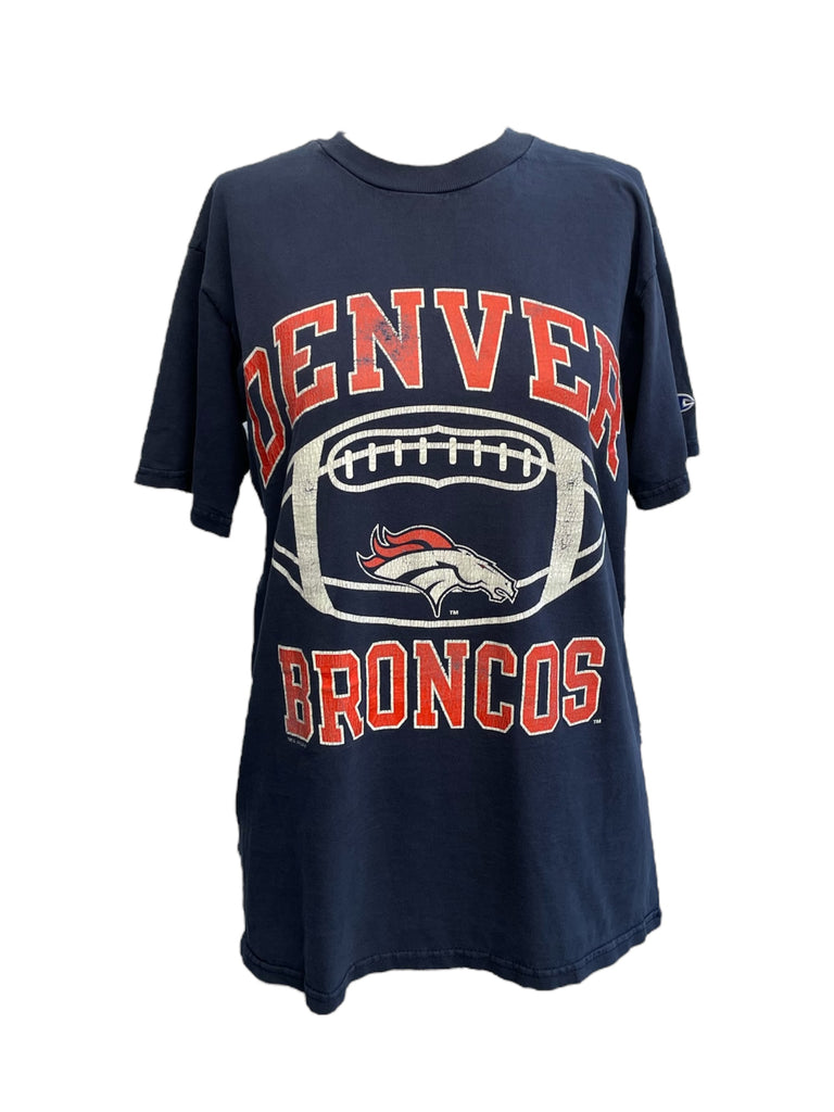 Navy blue t-shirt with 'Denver Broncos' text and logo on a white background