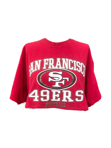 Red San Francisco 49ers sweatshirt on a white background