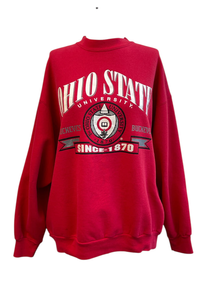 Red Ohio State University sweatshirt on a white background